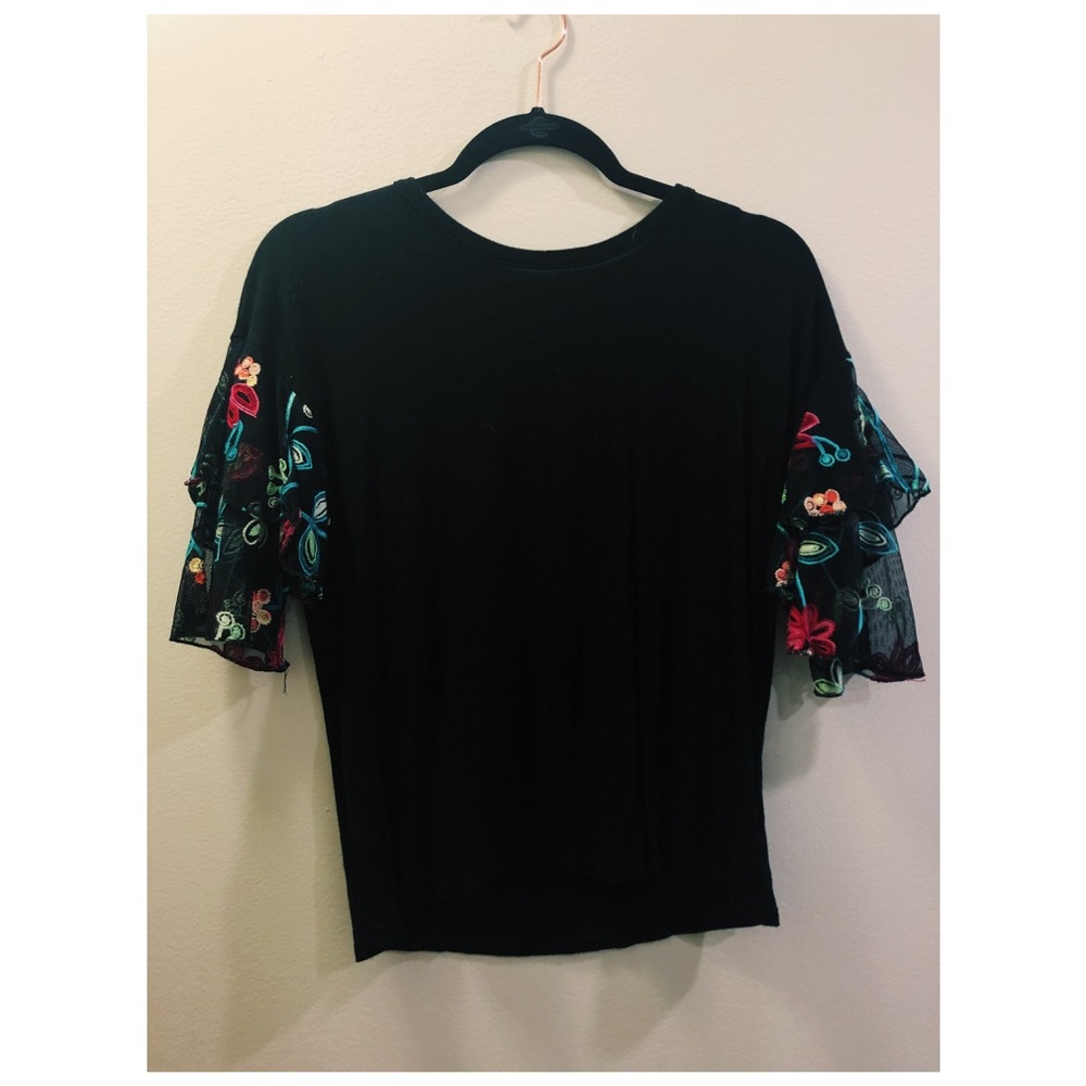 Floral Accented Black Top